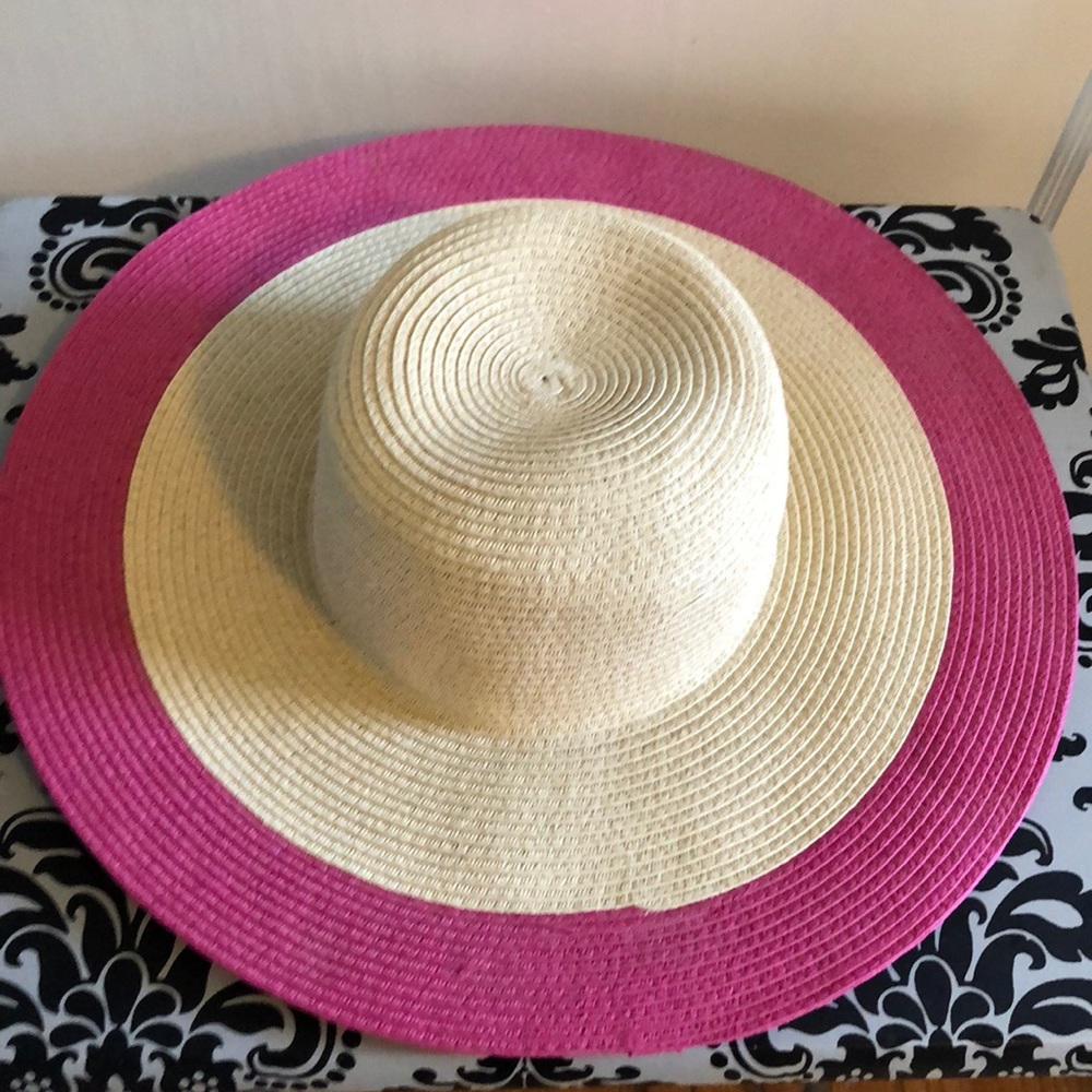 Straw Sun Hat with Pink Border
